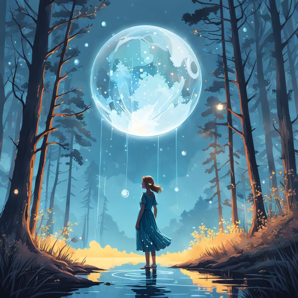 Ethereal Girl in a Moonlit, Crystal Orb