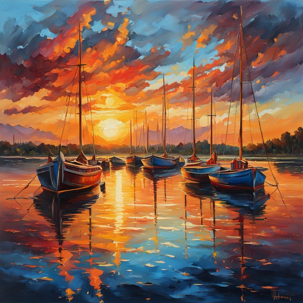 Vibrant Sunset Landscape in Oil Painting Style