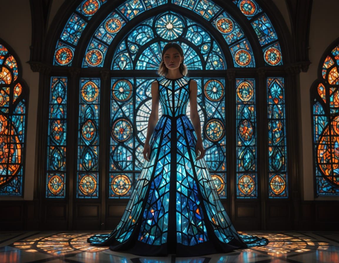 Futuristic Stained Glass Dress Glowing Panels