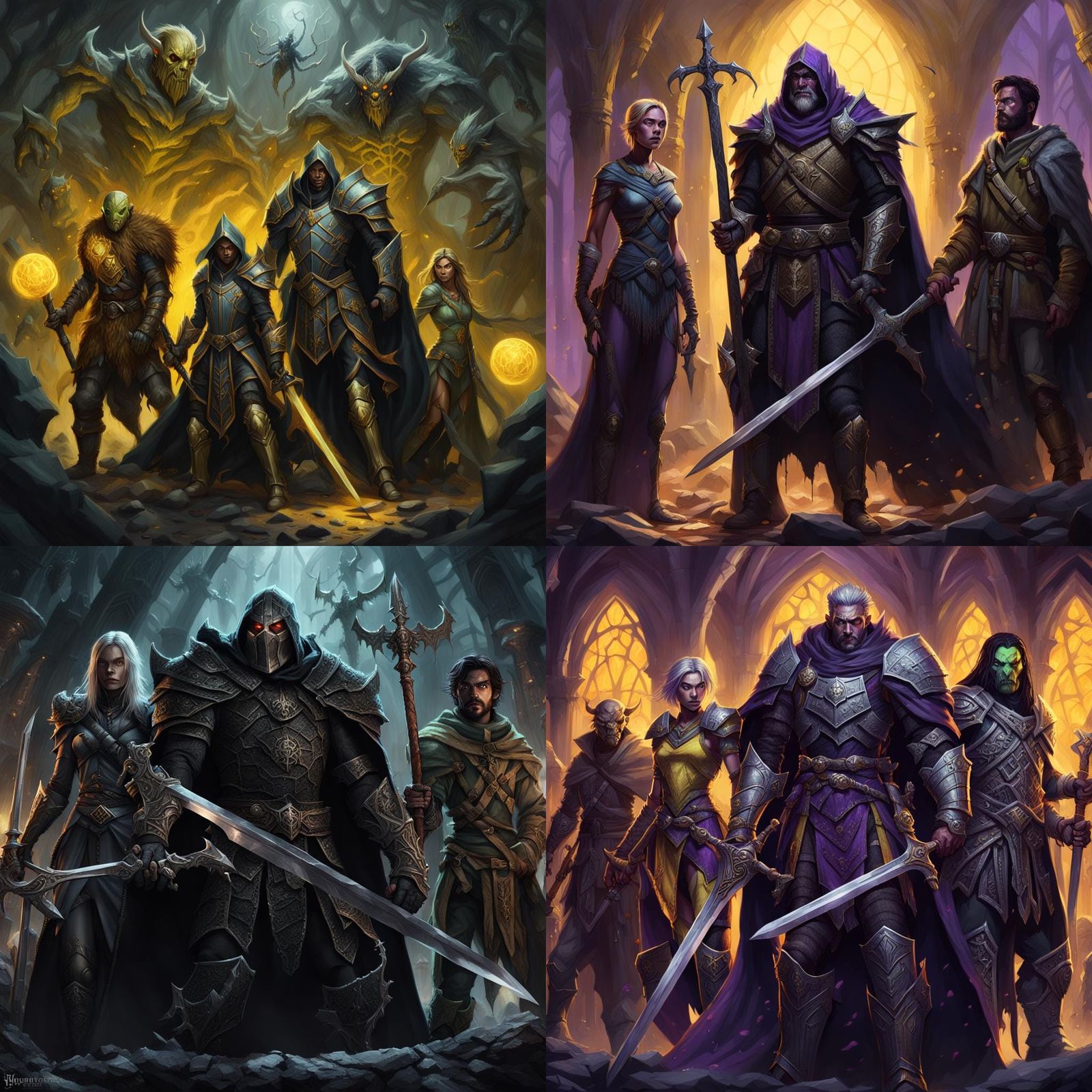 Dark Fantasy Heroes in Epic Battle with a Giant Black Spider