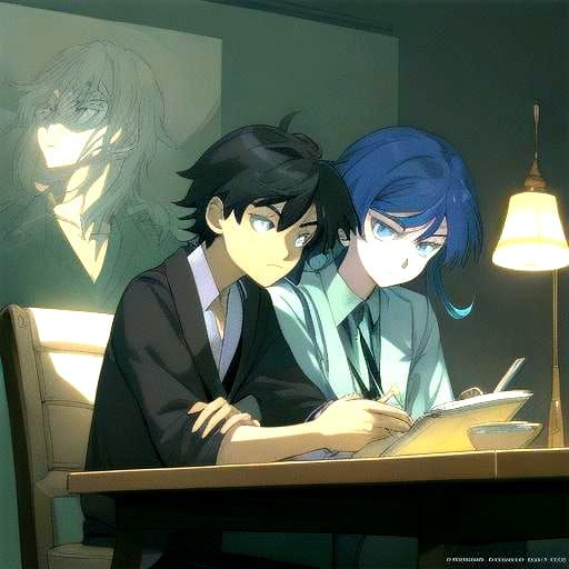 Cute Anime Siblings Reading a Book Under Cinematic Lighting