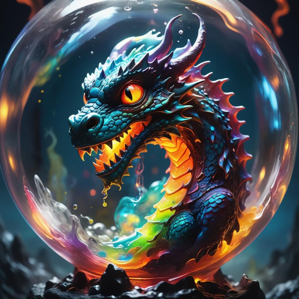Surrealistic Renaissance Dragon in Luminous Lava Lamp