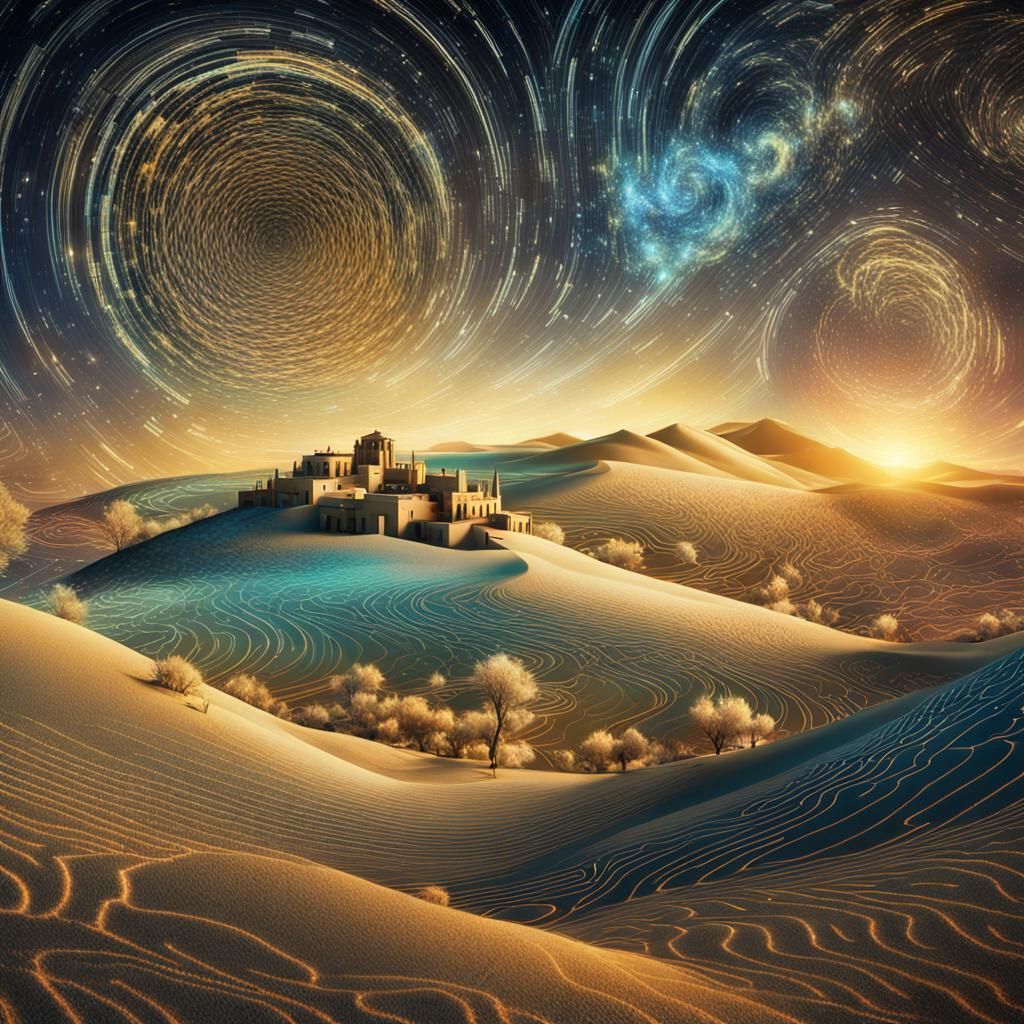 Dreamlike Desert Metropolis in Vibrant, Glowing Colors