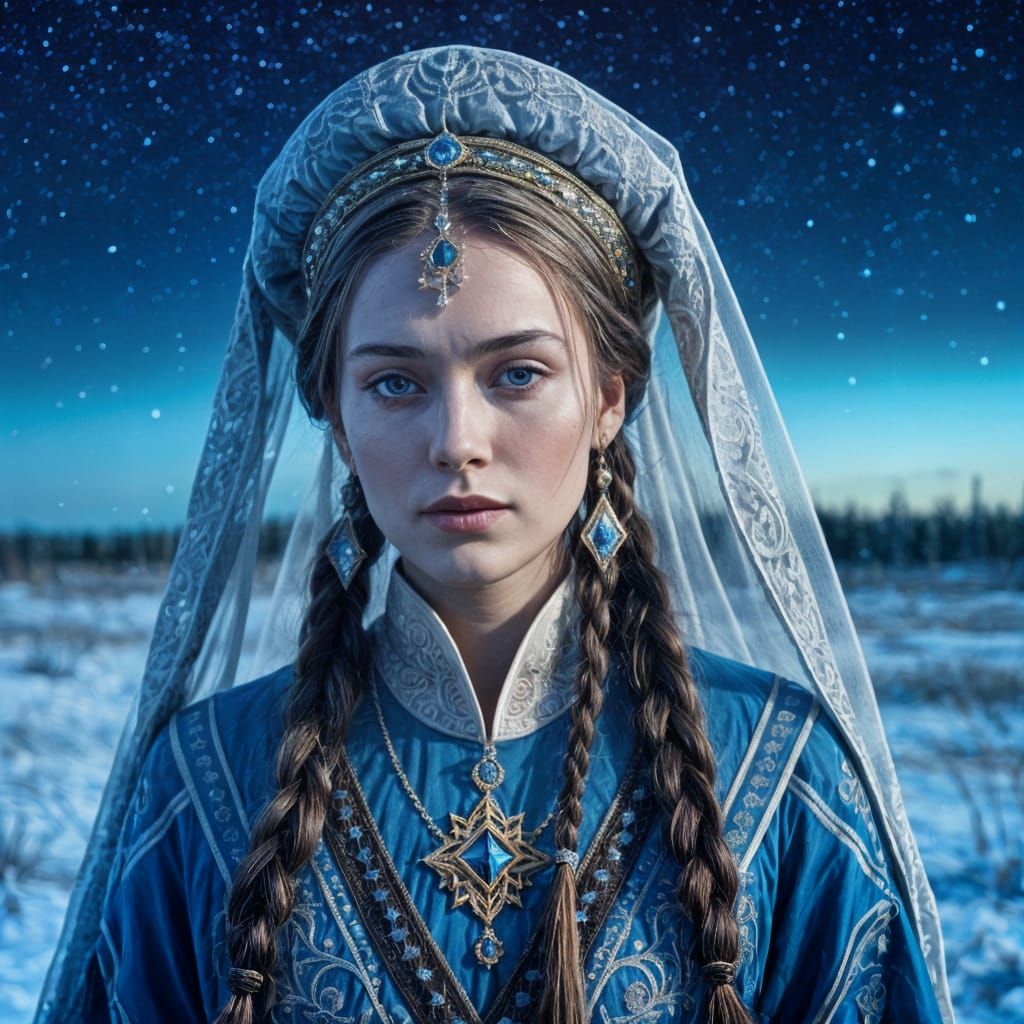 Regal Beauty Enchants Starry Tundra Night in Golden Proporti...