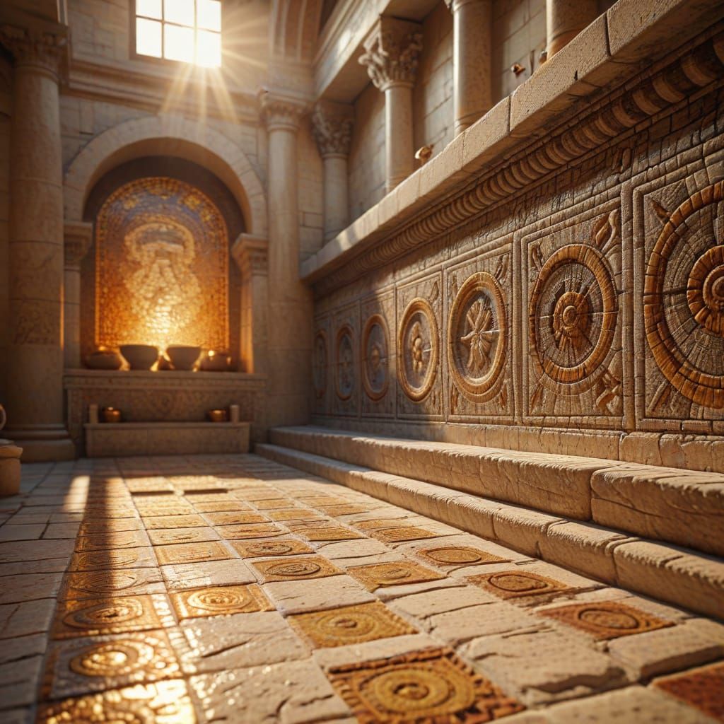 Roman Bathhouse Mosaics in Golden Light