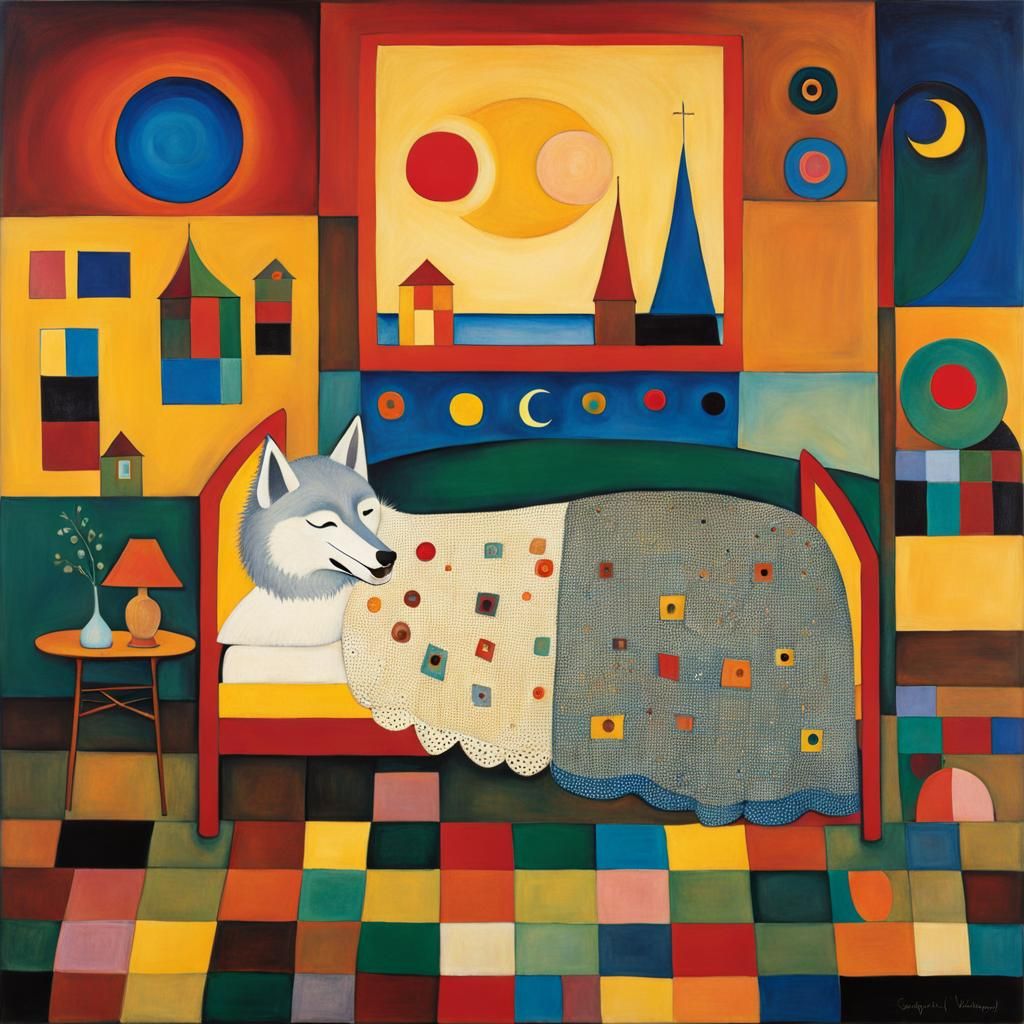Surrealist Wolf Whispers in Klee-Klimt-Kandinsky Dreamscapes