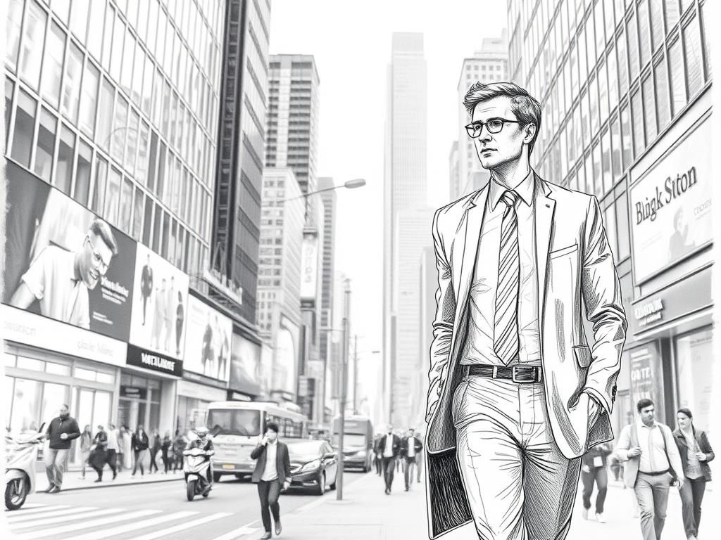 Businessman Blends into Cityscape