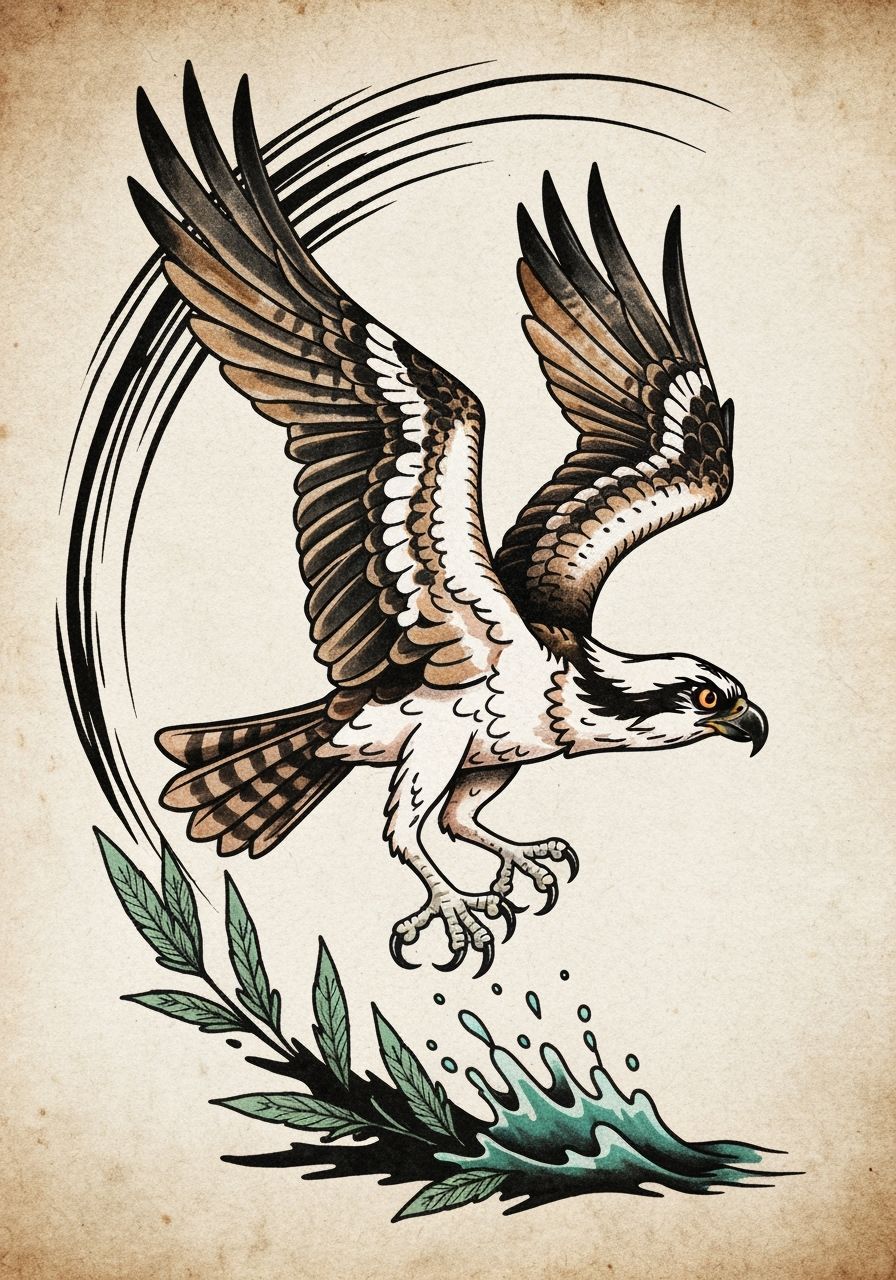 Osprey Dive: Neo-Traditional Tattoo Illustration