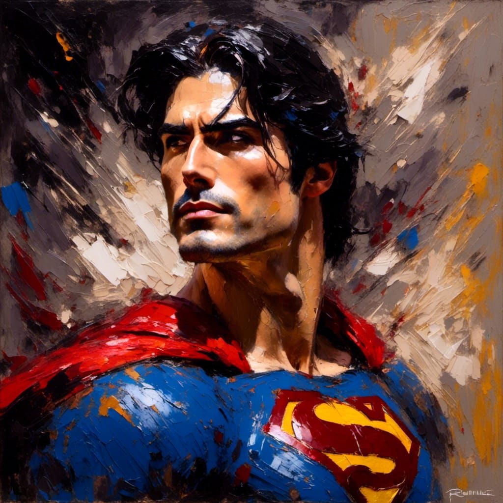 Superman Portrait in Cyberpunk Impasto Style by Brandon Rout...