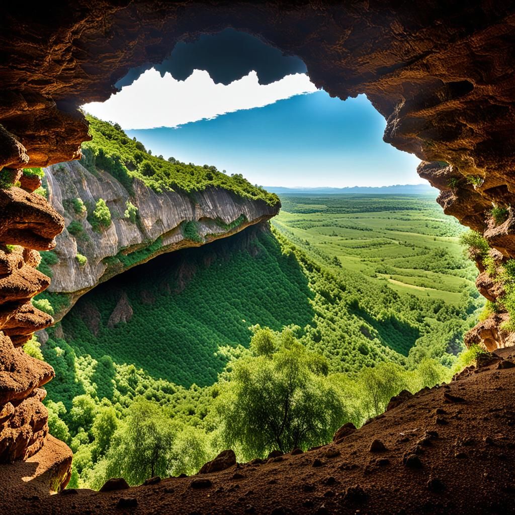 Surreal Cave Entrance Reveals Lush Green Landscape in Dazzli...