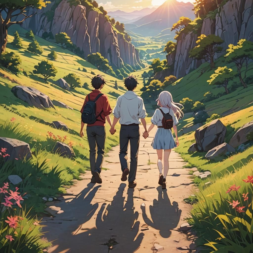 Vibrant Anime Scene of Unity and Love