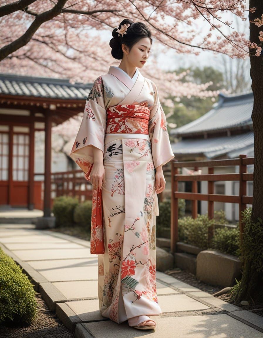 Geisha in Traditional Japanese Outfit as Ukiyo-e