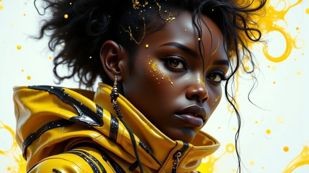 Striking Figure with Yellow Black Stripes in Dynamic Lightin...