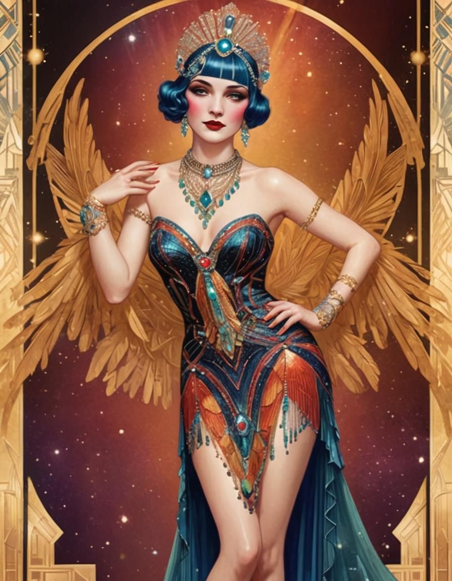 Elegant 1920s Art Deco Starlet in Hyperrealistic Illustratio...