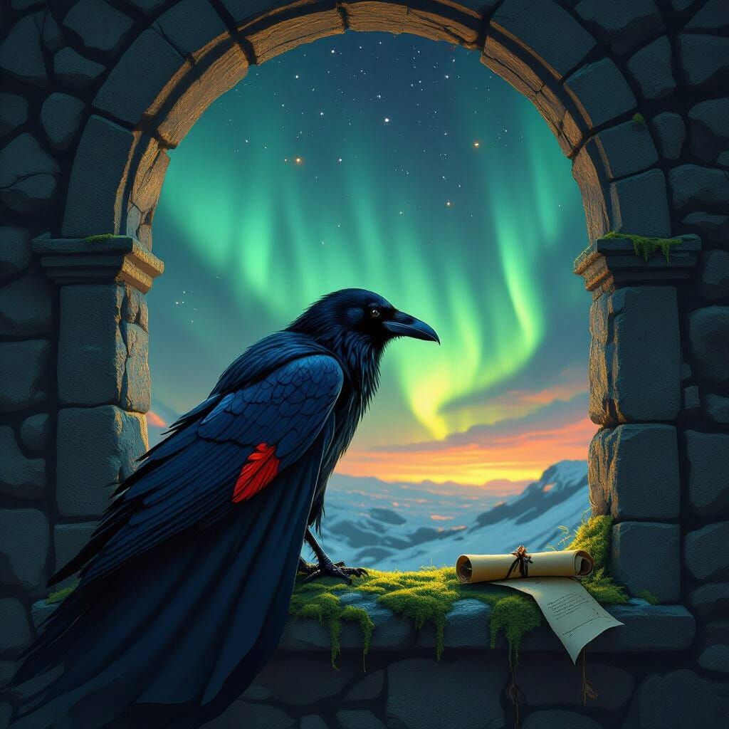 Raven Messenger in Indigo Night Sky