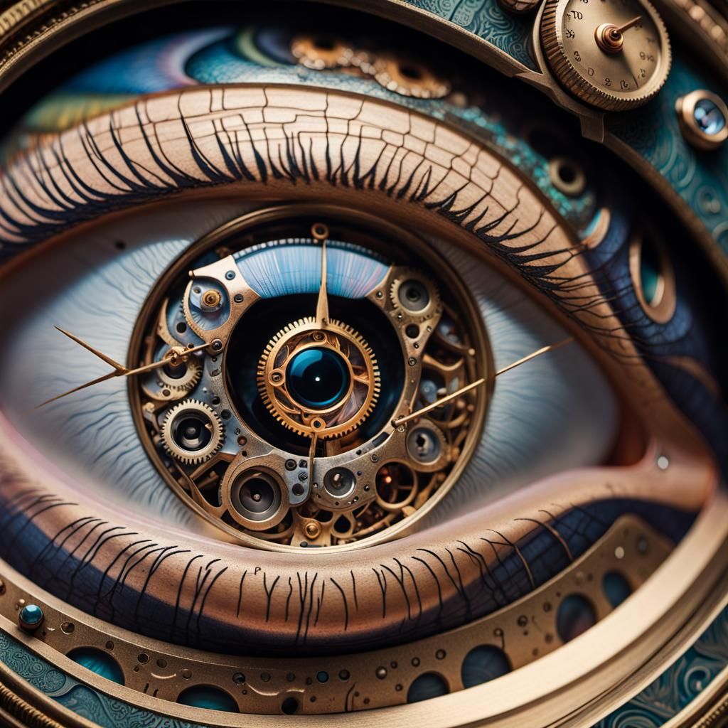 Intricate Eye Artwork with Antique Watch Dial Iris