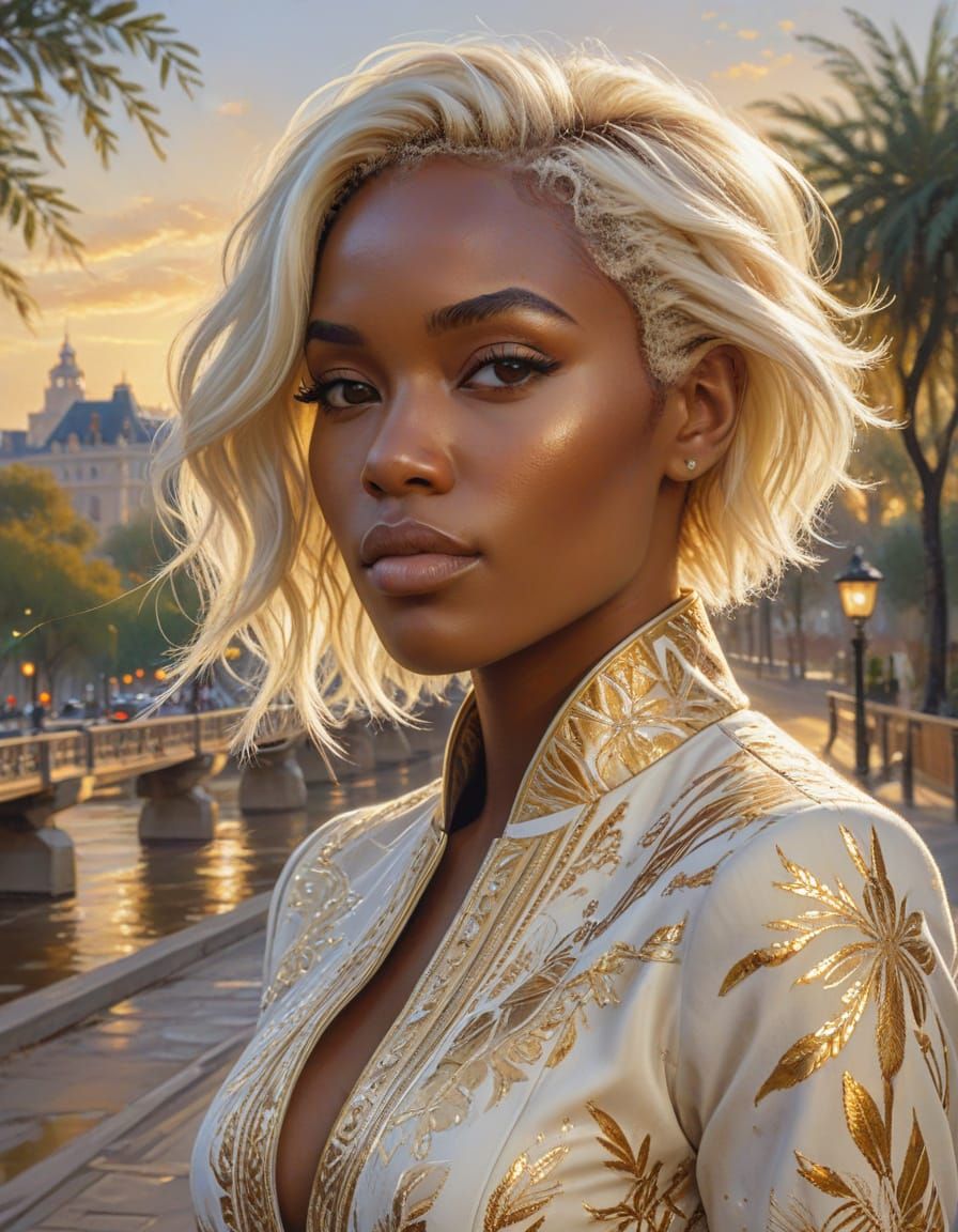 Elegant Ebony Woman in Golden Hour Soft Lighting