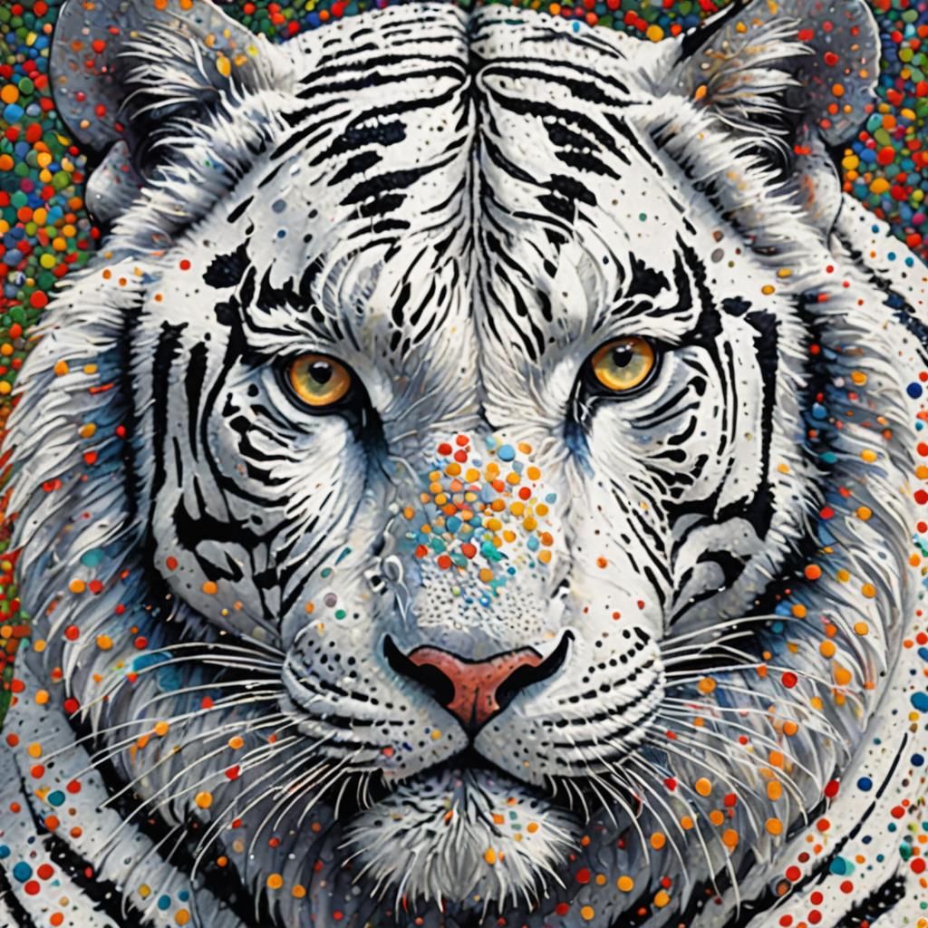 Pointillism Art - White Tiger