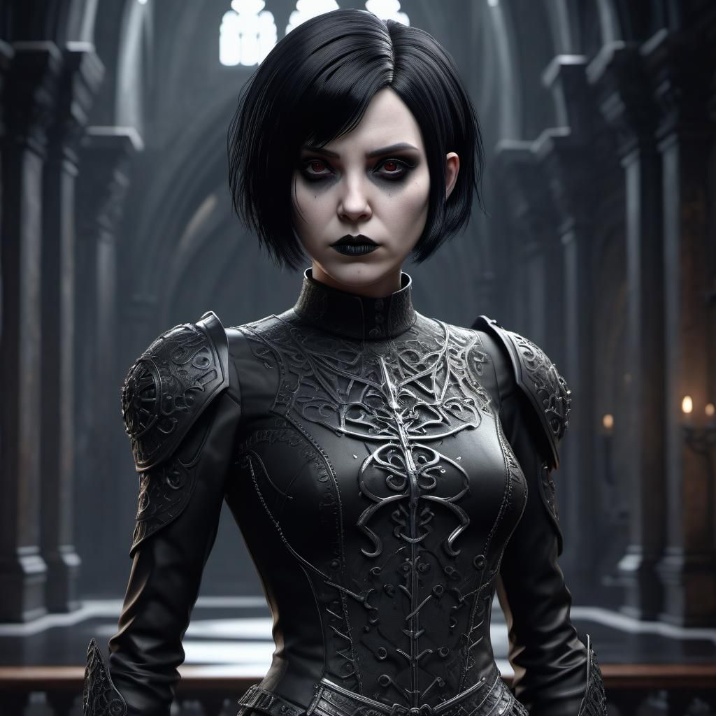 Mournful Goth Widow in Dystopian Darkness