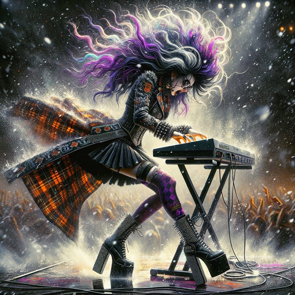 Vibrant Goth Woman in Cyberpunk Concert