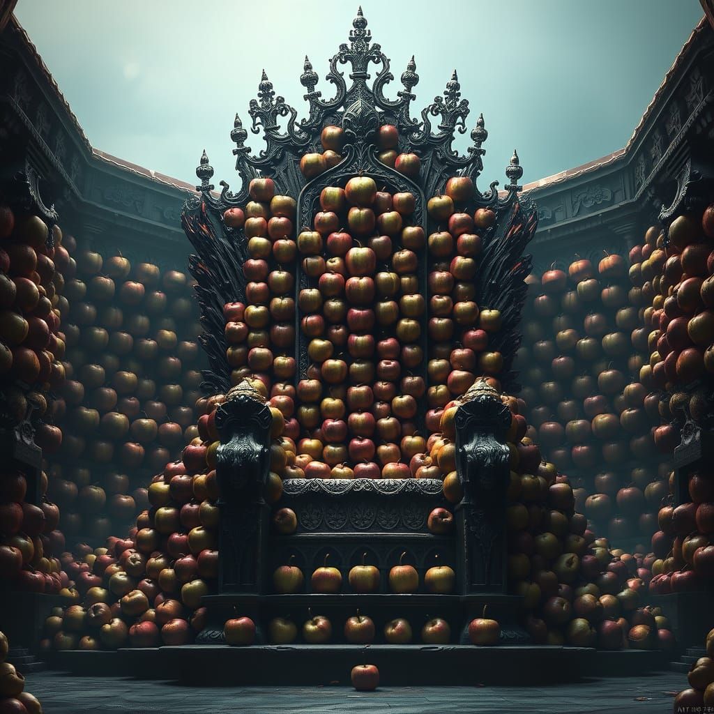 Majestic Throne of Stacked Apples in Dramatic, Hyper-Realist...