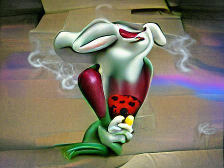 Retro-Futuristic Cartoon Bunny Smokes a Joint