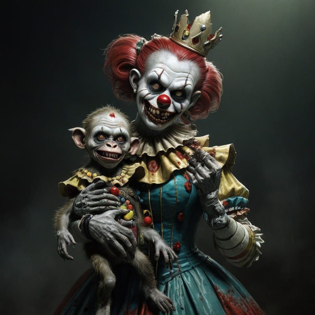 Cyberpunk Queen Holding Her Baby in a Dark, Sinister Realm