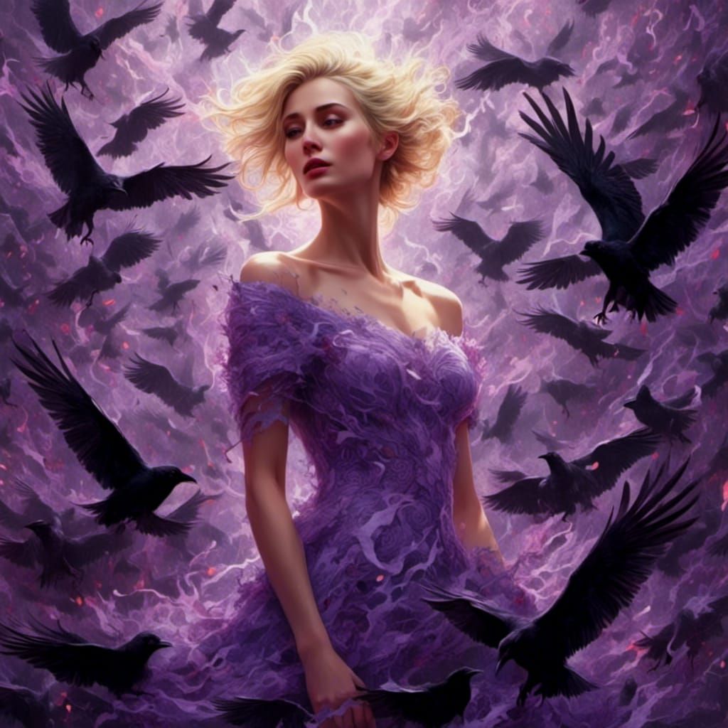 Mysterious Lady Enchanted by Midnight Crows