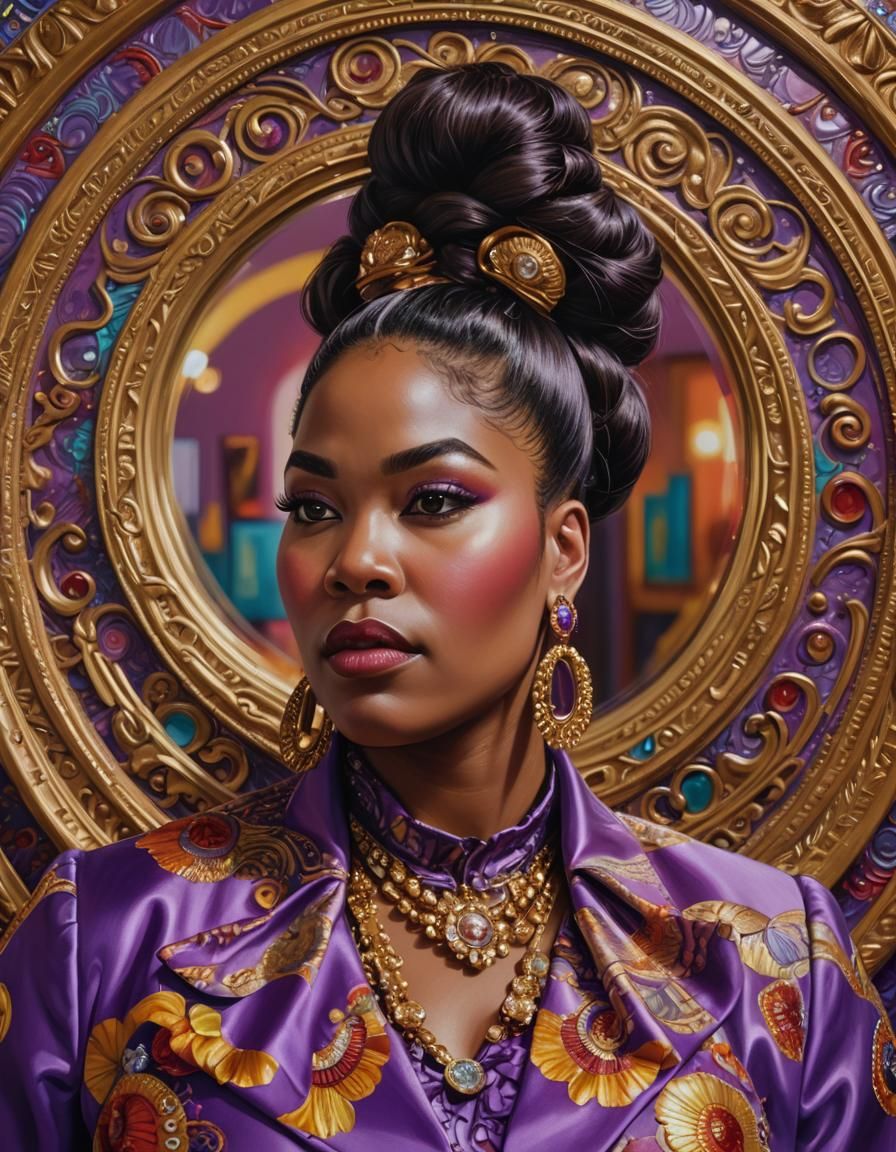 Beautiful Plus-Size African American Woman in Vibrant Oil Po...