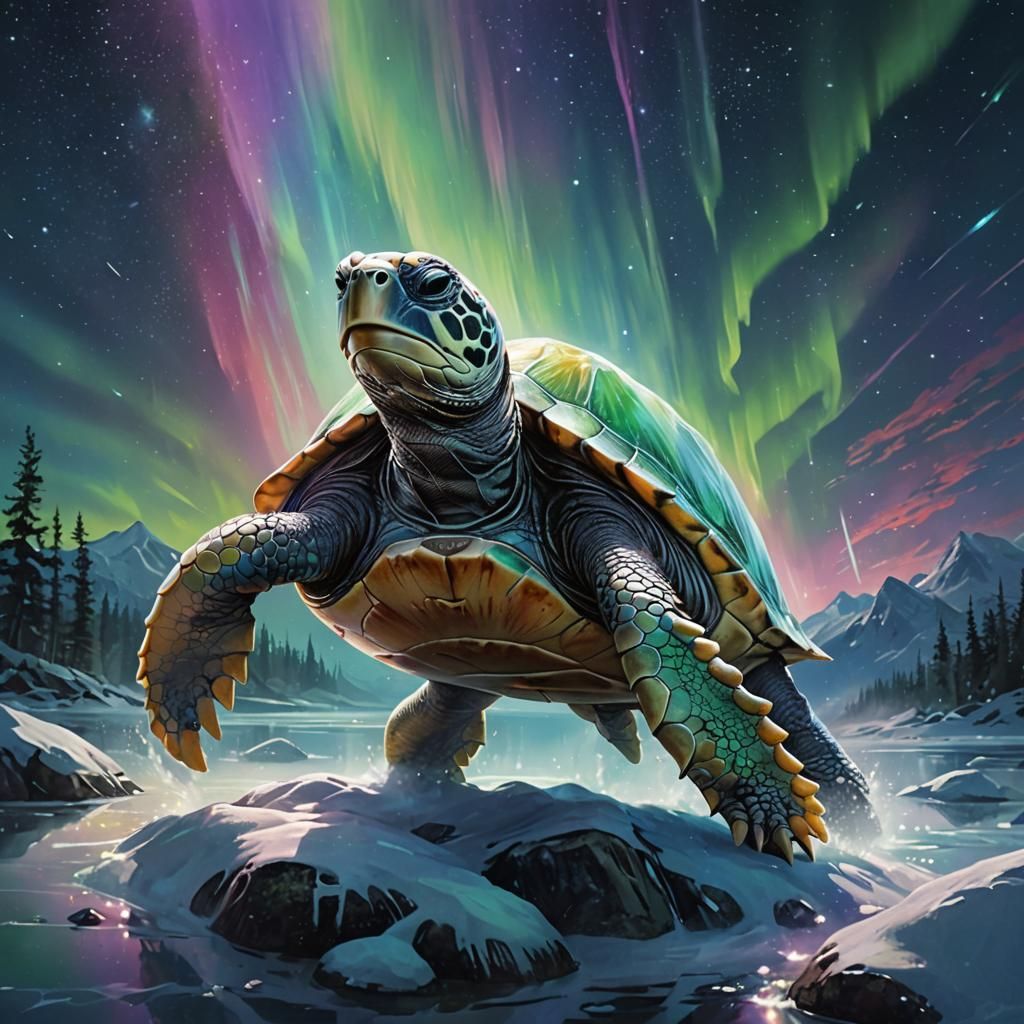 Glittering Turtle Revealed Under Celestial Splendor