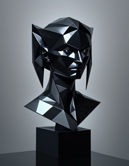 Haunting Hematite Statue with Delayed Reflection in Surreal ...