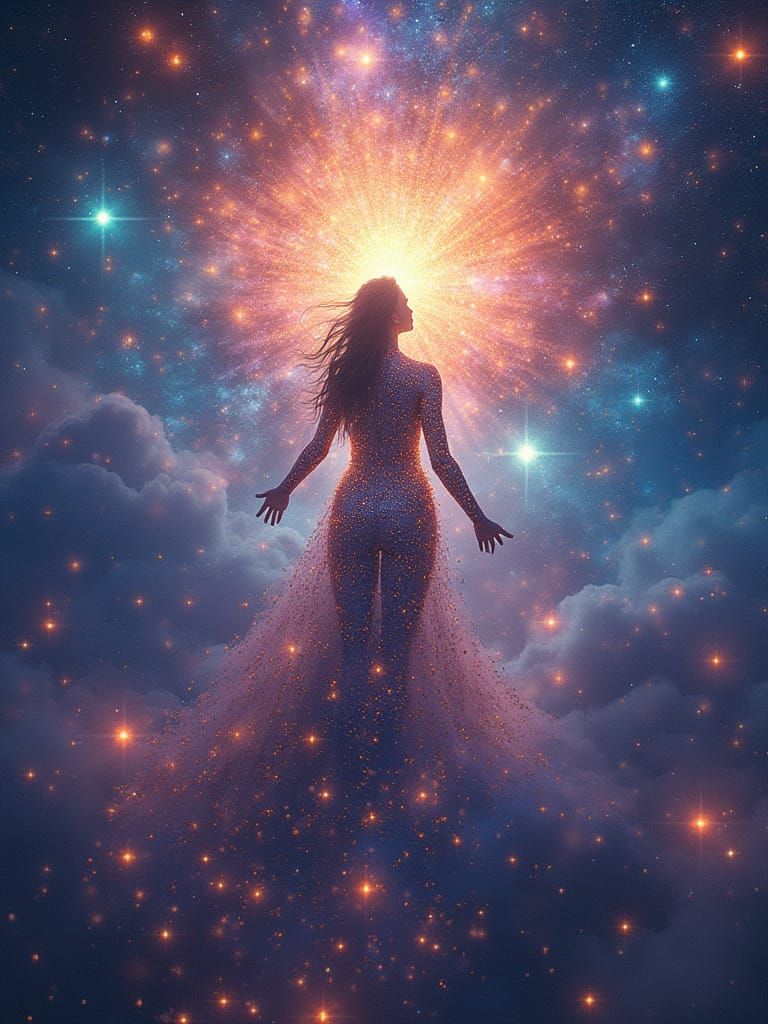 Cosmic Goddess Unfolds Reality in Vibrant Galaxy