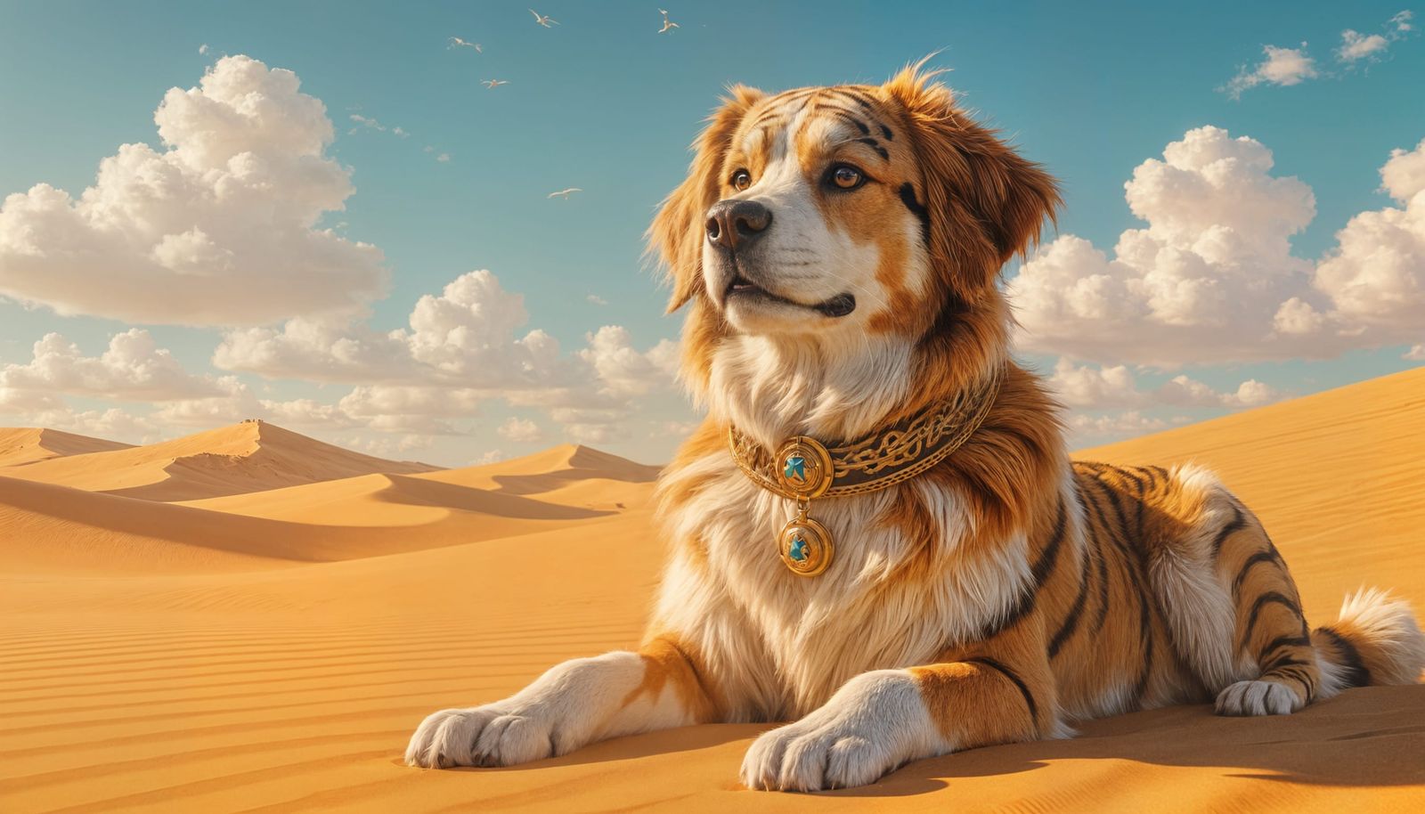 Golden Retriever Tiger Hybrid in Desert Landscape