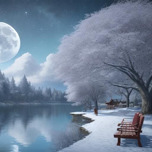 Surrealistic Winter Wonder: Lovers' Serene Picnic by a Billo...