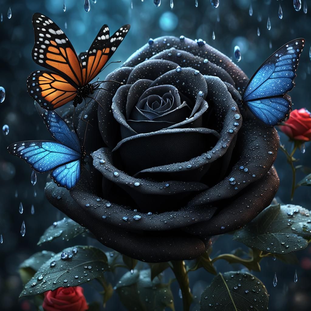 Prismatic Butterfly in Midnight Rose Bouquet