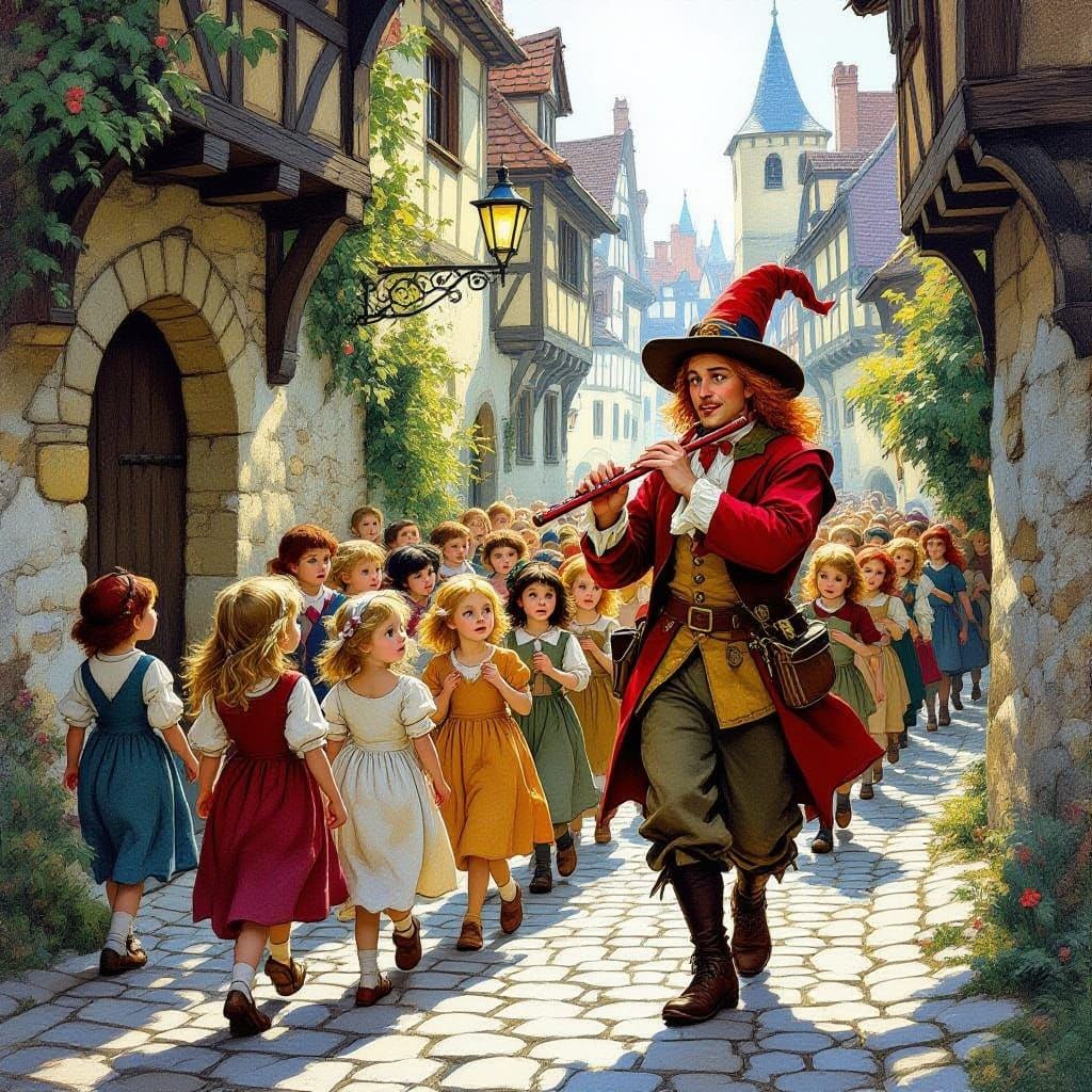 Pied Piper Leads Children From Hamelin in Fantastical Realis...