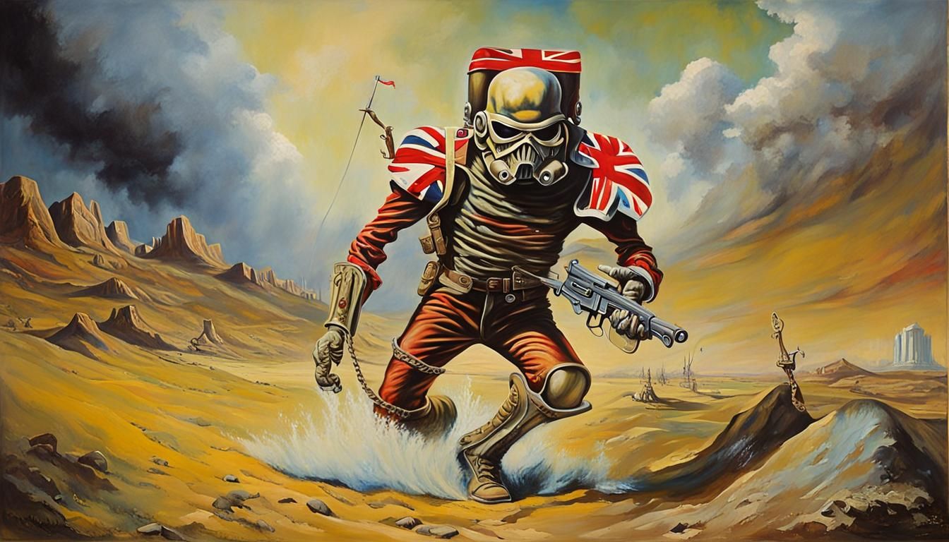 Eddie the Trooper in a Melting Surrealist Landscape