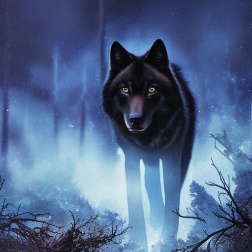 Dreaming Wolf Emerges from Aurora Flames