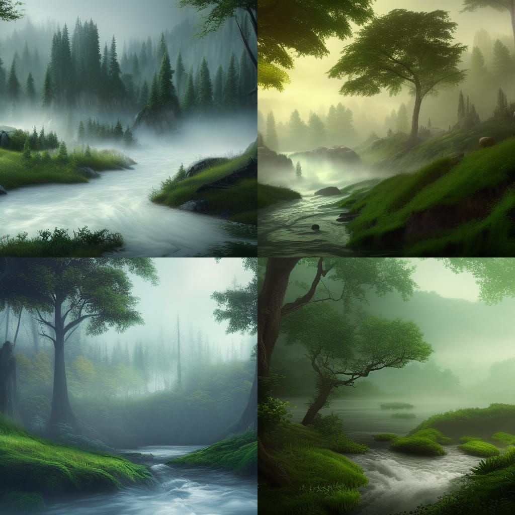 Ethereal Forest Dreamscape in Vibrant Fog