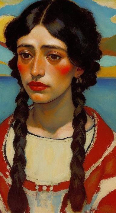 Vibrant Woman in Turmoil, in Expressionist Oil Style