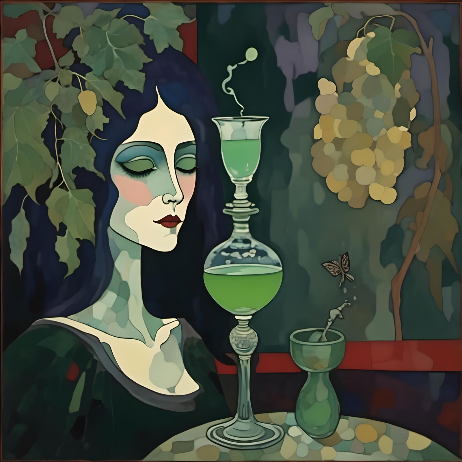 Ethereal Vampiress Sips Absinthe in Dark Gothic Atmosphere