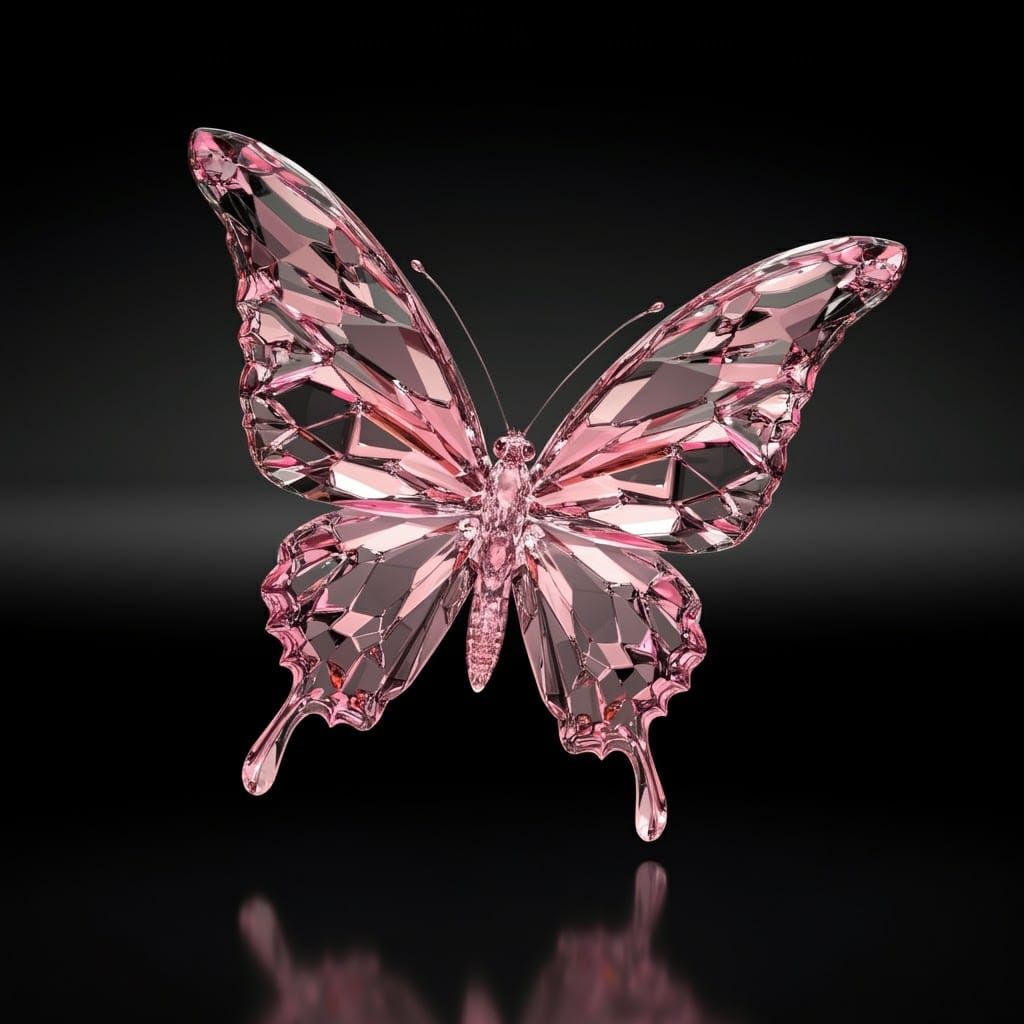 Ethereal Glass Butterfly in Pink and Crystal Glass