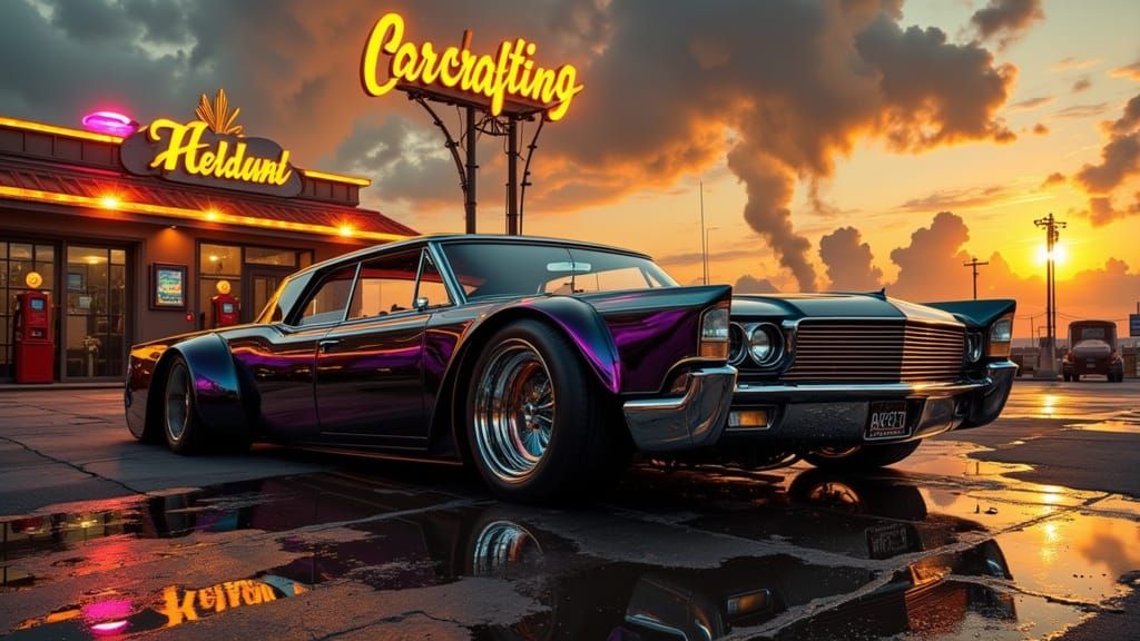 Art Nouveau Cyberpunk 1961 Lincoln Continental in Golden Dus...