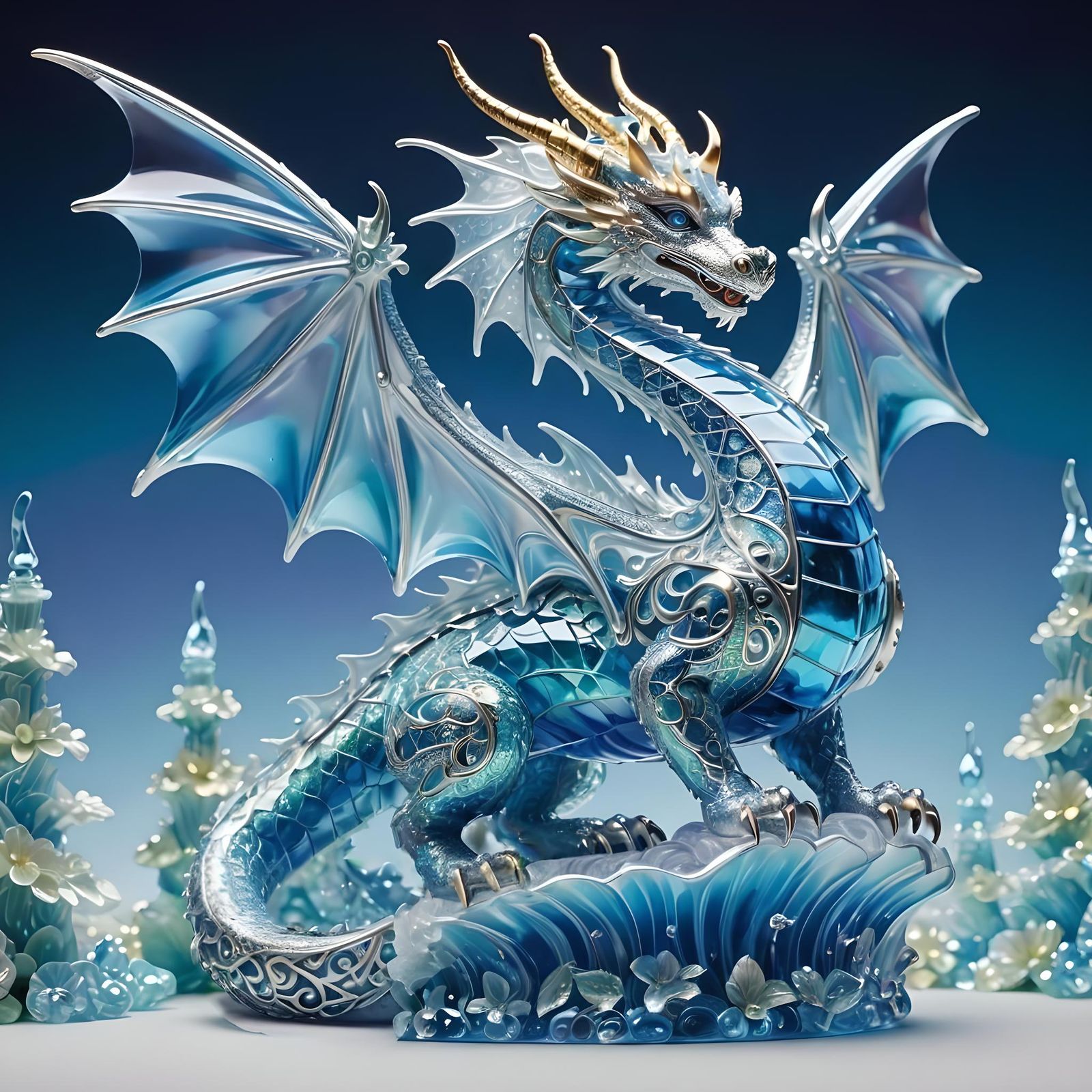 Enameled Glass Dragon Figurine in Vivid Colors