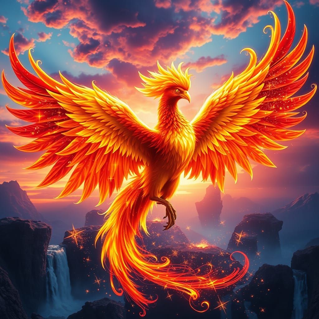 Majestic Phoenix Reborn from Radiant Flames in Hyperrealisti...