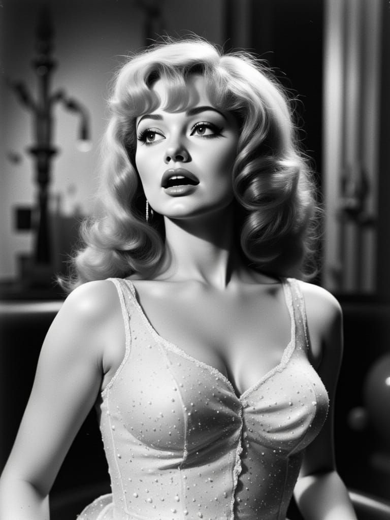 Jayne Mansfield on 1950s Hollywood Film Set