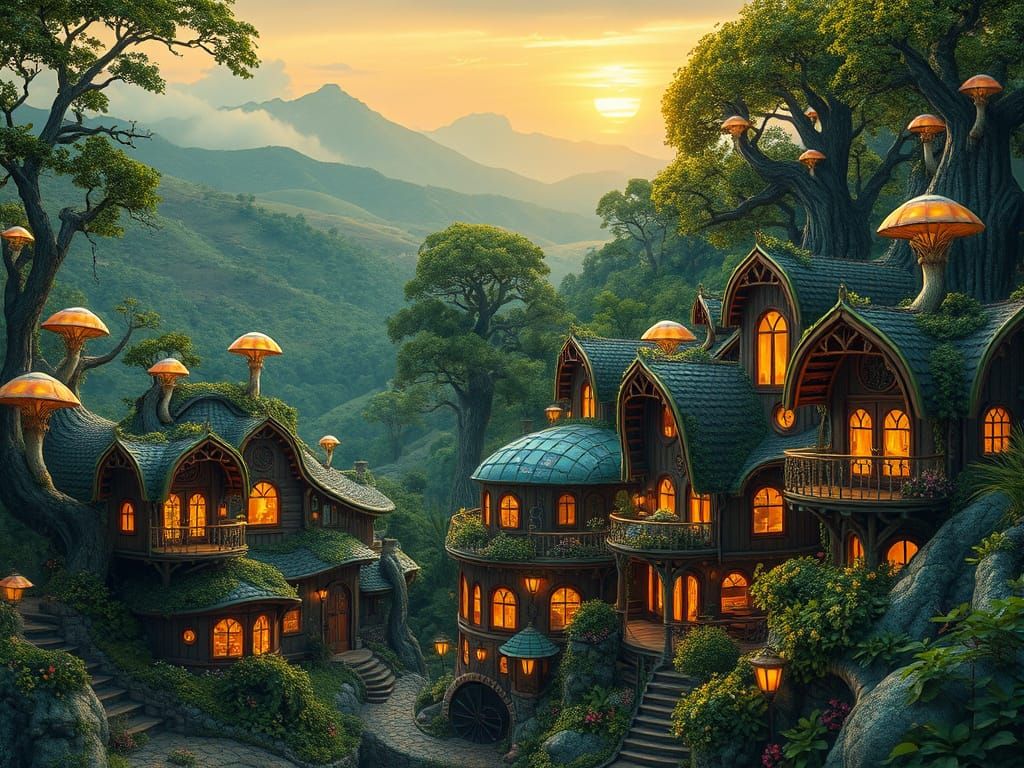 Surreal Solarpunk Oasis in a Vibrant Valley