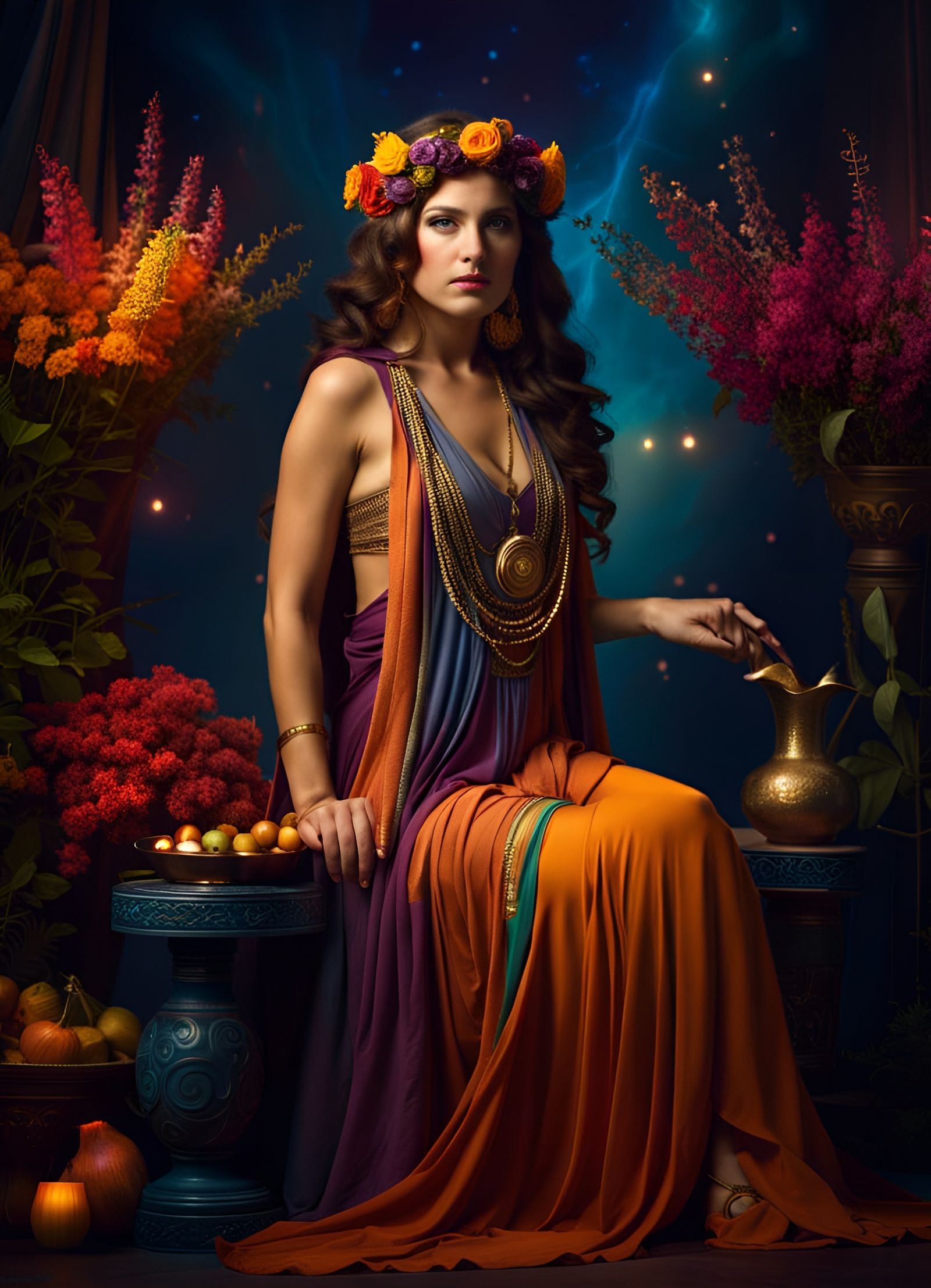 Greek Goddess of Magic Circe in Vibrant Cosmic Portrait