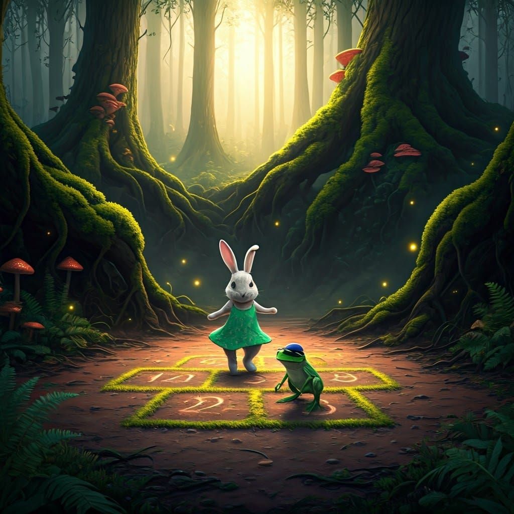 Hopscotch in Whimsical Forest Wonderland