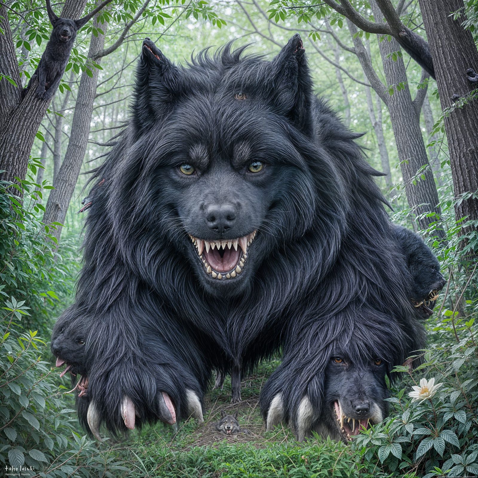 Wolf-Like Dog in Fairy Woods: A Dark Fantasy